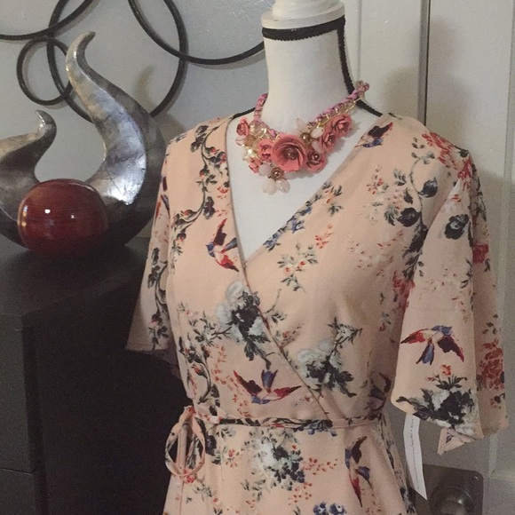 Blush Peach Floral Dress Sz M - Picture 2 of 7